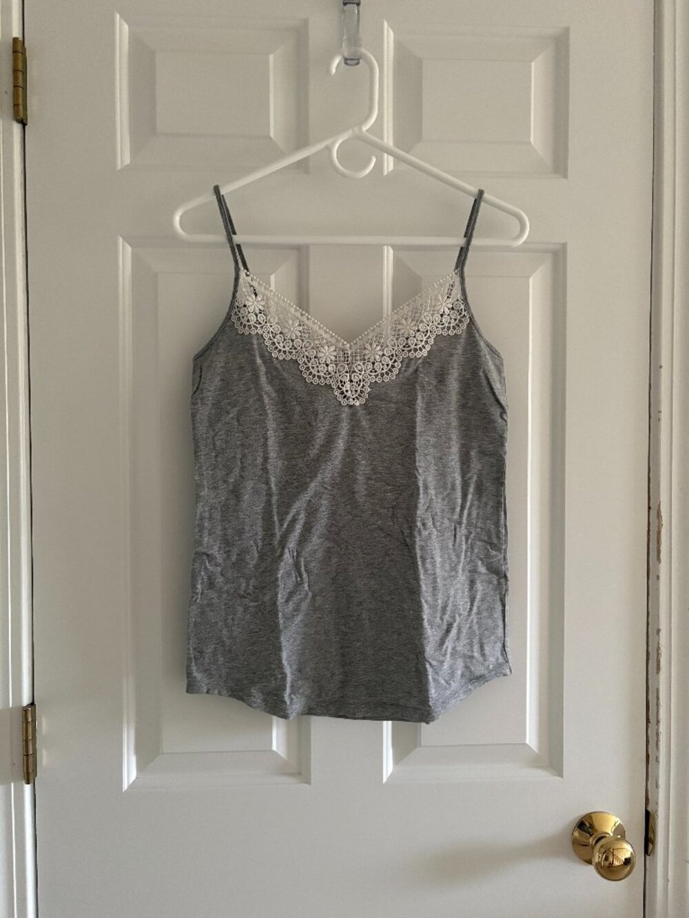 Grey Cami with Lace Neckline